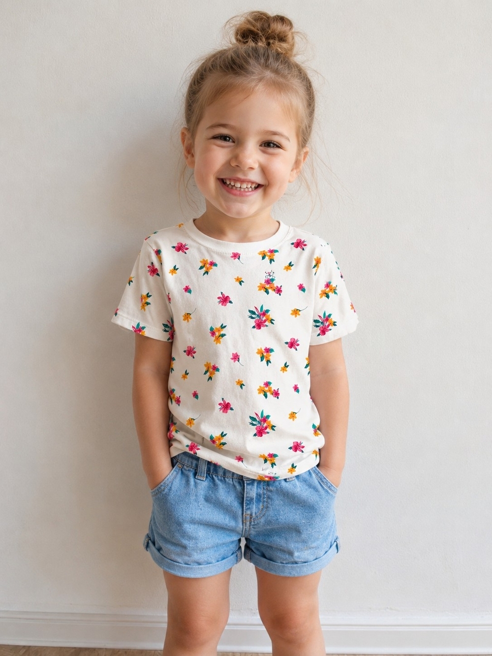 Old Navy White Floral Short-Sleeve Tee with Pink & Yellow Accents